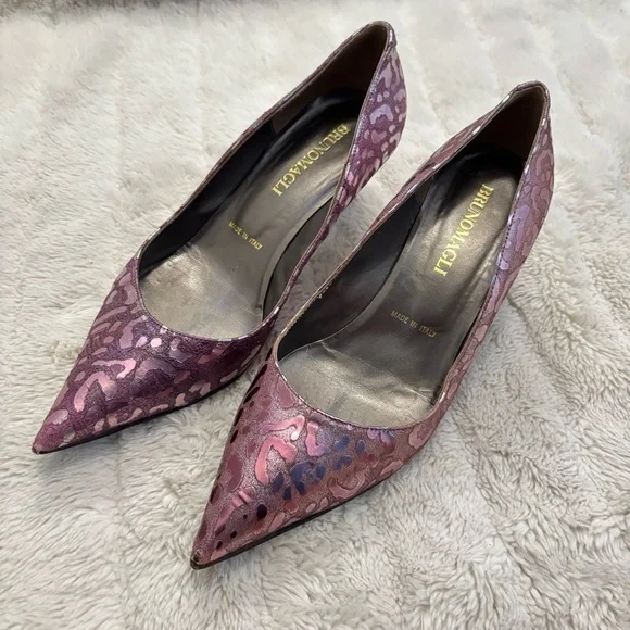 Bruno Magli Metallic Pink Purple Animal Print Pointed Toe Women's Heels Size 7 - Picture 2 of 12